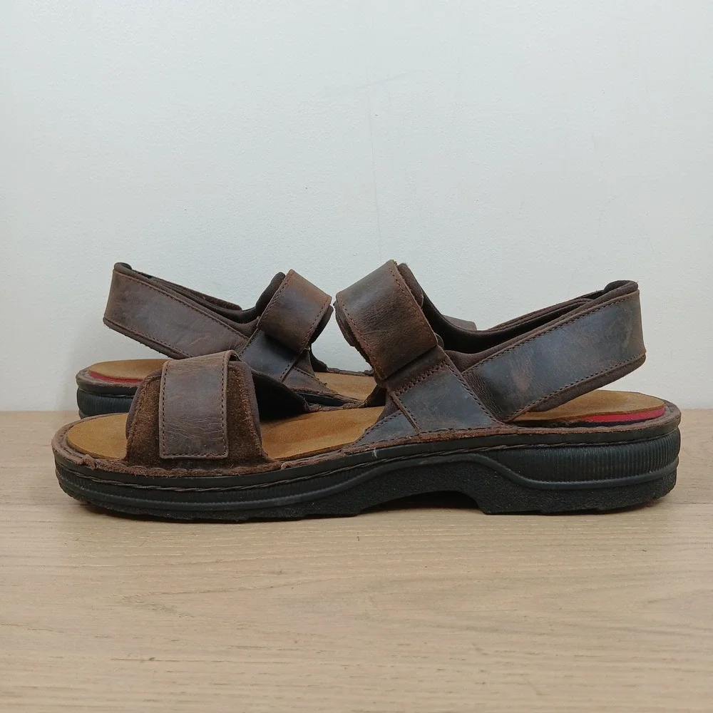 Naot Sandals Mens 12 Brown Leather Three-Strap Adjustable Comfort